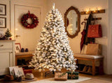 7.5 Foot Flocked Northern Pine Christmas Tree Artificial Xmas Tree Curved Tips LED Lights Indoor 70578829