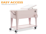 80QT Pink Patio Rolling Cooler Cart, Outdoor Insulated Ice Chest with Lockable 85524372
