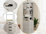 73" Tall Slim Storage Cabinet, 3-Tier Media Storage Cabinet with 3 Drawers and 2 Hooks, Bookcase 99558248