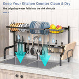 2-Tier Over Sink Dish Rack - Extendable Steel, 12 Bowls10 Plates Capacity, Rust-Proof, Suck Caps 40646898
