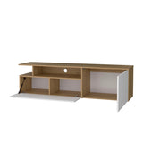 Natural Oak and White TV Stand with Drop-Down Door and Open Shelf B062P290251