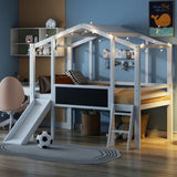 ZNTS Twin Size Loft Bed with Ladder and Slide, House Bed with Blackboard and Light Strip on the Roof, WF324323AAK