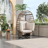 TREXM Outdoor Swivel Chair with Cushions, Rattan Egg Patio Chair with Rocking Function for Balcony, WF318105AAG