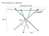 Round clear glass dining table with a unique shape for 4-6 people, with ring-shaped gathered silver W1151P411357