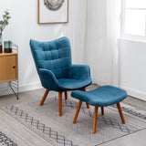 ZNTS Leiria Contemporary Silky Velvet Tufted Accent Chair with Ottoman, Blue T2574P164272