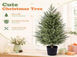 Set of 2 3ft Two-Tone Green PE Potted Trees with Round Black Pots, 250 Branch Tips Each, Artificial 26409058