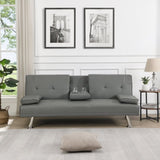 ZNTS Sofa Bed with Armrest two holders WOOD FRAME, STAINLESS LEG, FUTON GREY PVC W2297P247516