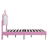 Twin Size Upholstered Bed Frame with LED Lights, Modern Upholstered Princess Bed with Crown W2770P190377