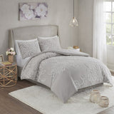 3 Piece Tufted Cotton Chenille Floral Comforter Set Warm Grey/White King/Cal King B035128914