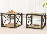 Set of 2 Modern End Table Nightstand for Bedroom & Living Room, Tempered Glass & Natural Wood MDF W241P246917
