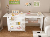 4-in-1 Folding Sewing Table with Lockable Wheels Multi-Functional Craft Station, End Table, W2700P311798