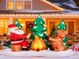 9FT Lighted Christmas Inflatable Decoration, Inflatable Santa and Reindeer Around Campfire, Funny 05216727