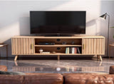 59.05 Inch Low Profile TV Stand - Light Brown Laminate Particle Board Media Console with Double 81964565