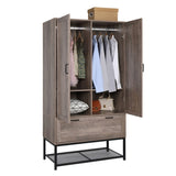 Embossed particle board with triamine 9262 retro gray 2 doors 1 drawer iron shelf wardrobe 64563118