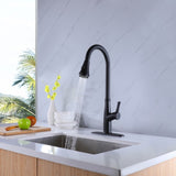 ZNTS Matte Black Round Pull Out Kitchen Faucet with Cover W997125550