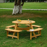 ZNTS Outdoor 8 Person Picnic Table, 8 person Round Picnic Table with 4 Built-in Benches, Umbrella Hole, W2275P149764