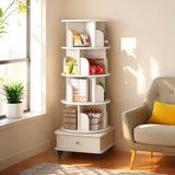5 Tier Rotating Bookshelf, 360&deg Display Round Spinning Bookshelf with Wheels and Drawer, W3204P309488