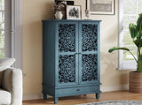 Rustic 55'' Tall Storage Cabinet with Drawer, Decorative 2-Door Carved Wood Accent Cabinet with W1445P376552