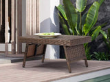 Outdoor Folding Side Table, Patio Rattan Coffee Table with PE Wicker & High-Duty Steel Frame for 50470658
