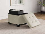Ottoman with storage bench, 15-inch Foot Stool Storage Ottoman, Linen, White 18144921