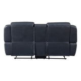 ZNTS Modern Blue Dual Reclining Loveseat with Center Console, Breathable Faux Leather Upholstery, USB B011P228163