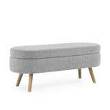 Ottoman Oval Storage Bench,Rubber Wood Legs, Gray W487P255613