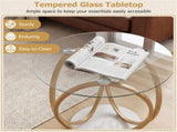 Modern 2-Tier Side Table with Tempered Glass Top & Faux Marble Base, Gold & White Round End Table 39598024