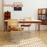 Dining Chairs Set of 2, Fauex Leather Rattan Side Accent Chairs with Chrome Legs, Modern Mid Century W2105P230515