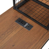 Full Size Metal Bed House Bed Frame with Desk, Shelves, Power Outlets and USB Ports, Black N737P173491B