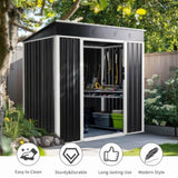 6 x 4 FT Outdoor Storage Shed, Metal Garden Storage House with Slanted Roof & Double Sliding Doors 72279813
