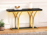 Modern Console Table with LED Lights, Faux Marble Entryway Side Table, Gold & Black 24780393