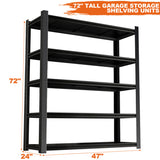 72.05 Inch Tall Black Metal Shelves with 5 Removable Dividers Are High Capacity and Load Bearing for W328P193845
