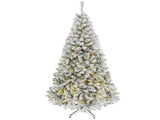 7.5 Foot Flocked Fir Christmas Tree Pre Lit Hinged Xmas Tree with LEDs Foldable Metal Base Green 51738926