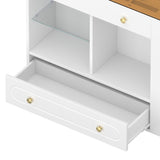 Closet Island with 6 Drawers, Wardrobe Armoire Bedroom Island with Glass Display Top and Open 07777254