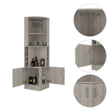 Syrah Corner Bar Cabinet, Eight Bottle Cubbies, Double Door, Two Open Shelves B070P211049
