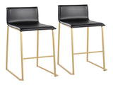 Contemporary Barstool in Gold Steel and Black Faux Leather - Set of 2 B202P222229