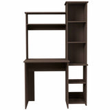 Smokey Oak 6-Shelf Writing Desk with Built-in Bookcase B06280292