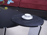 32.68" & 16.93" round coffee table end table sofa table side table set with black OAK veneer surface W2899P405894