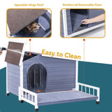 Large Wooden Dog Indoor Outdoor with Terrace and Open Waterproof Asphalt Roof, Outdoor Dog W142770004