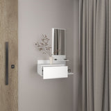 Vienna 23.6" Wide 3-Tier Shelf Floating Mirror Console Table, Full Extension Drawer White B070P242498