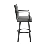 Don 26" Outdoor Patio Swivel Counter Stool in Black Aluminum with Gray Cushions B2736P268522
