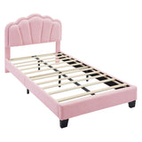 Twin Size Upholstered Flower-Shape Bed, Elegant Flowers Headboard with LED Light Strip ,Sherpa N733P177307H