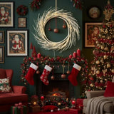 24 Inch Christmas Wreath with LED Lights Battery Operated Front Door Decorations for Indoor Outdoor 55181959