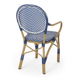 Outdoor PE Rattan and Aluminum 3 Piece French Bistro Set, Dark Teal & White, and Bamboo Finish 71424.00DT