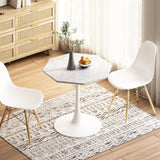 31.50"Modern Octagonal Coffee Table with Printed White Marble Table Top,Metal Base, for Dining Room, W757126158