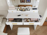 Makeup Vanity Desk with 9 Hollywood Bulbs,with a large mirror, featuring 4 drawers and 1 open W509P556492
