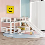 ZNTS Bunk Bed with Slide,Full Over Full Low Bunk Bed with Fence and Ladder for Toddler Kids Teens White 37938086