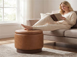 Brown 360&deg Swivel Storage Ottoman, 43.1845.72cm Faux Leather Vanity Stool with 26.50L Hidden 48888737