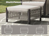 Outdoor PE Wicker Ottomans Set of 2, Patio Rattan Footrests with Beige Cushion for Backyard or Deck T3773P419405