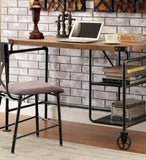 Industrial Inspired Desk With An Antique Black Metal Construction Replicated Wood Top And Caster B2741P342770